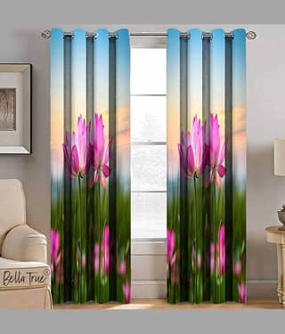 BELLA TRUE Set of 2 Window SemiTransparent Eyelet Polyester Multi Color Curtains ( 152 x 113 cm )