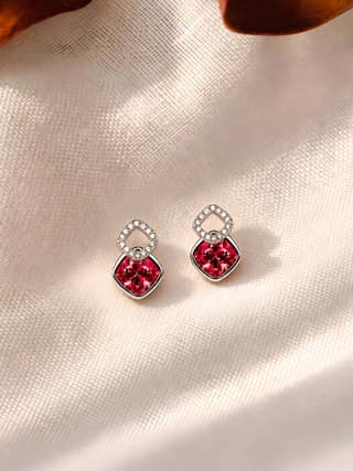 AXORA LIFE 925 Sterling Silver Red Emerald Glow Stud Earrings