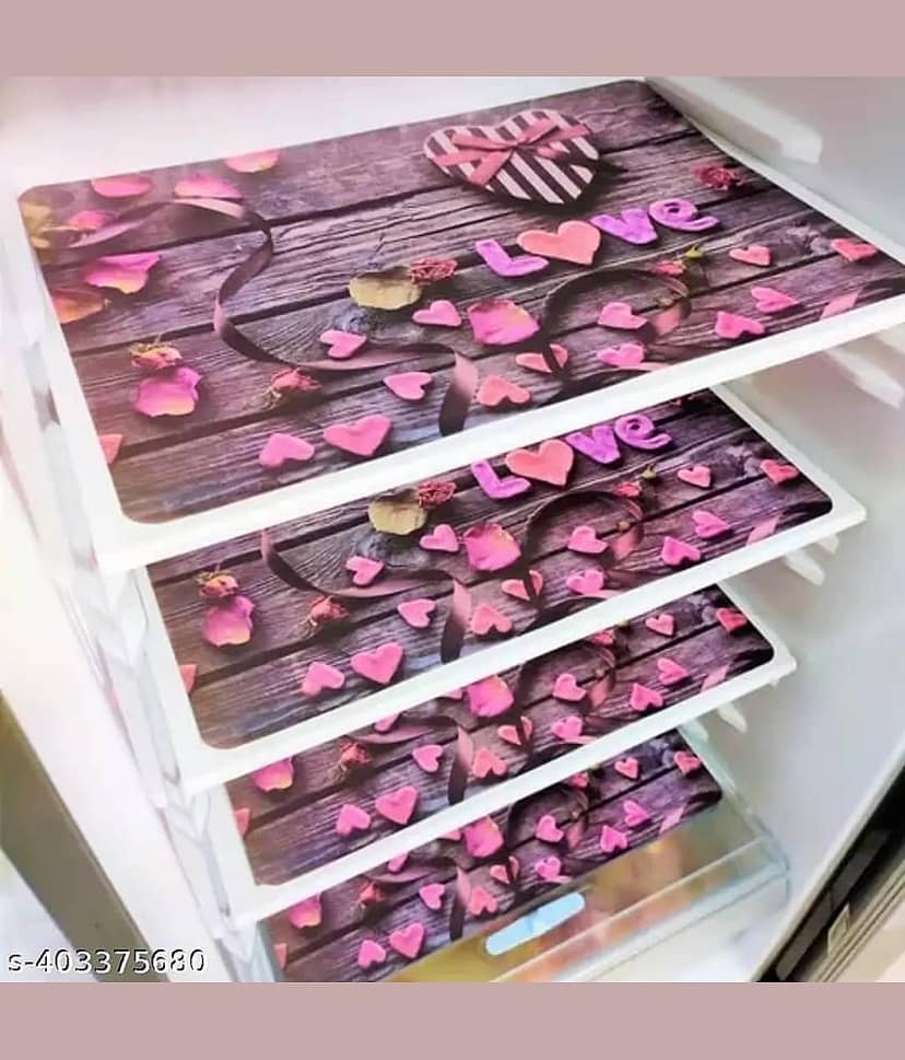 Crosmo PVC Floral Printed Fridge Mats ( 43 28 ) Pack of 4 - Multicolor