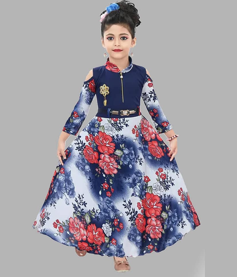 JCT DRESSES Crepe Gown For Girls ( Pack of 1 , Multicolor )