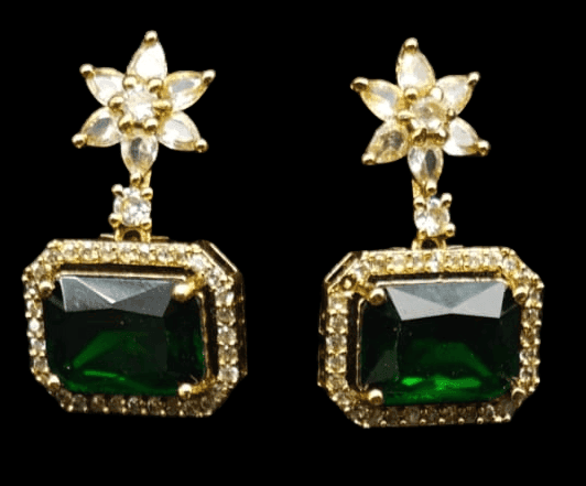Gold-Plated Kundan and Meenakari Necklace Set with Green Stones view 3