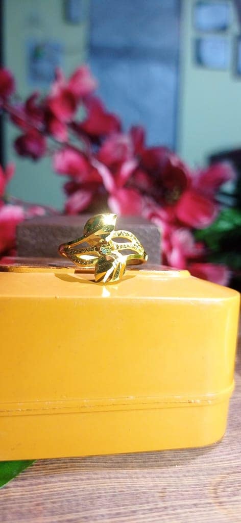 Gold Plated Designer Ring for Women with Unique Leaf Pattern – Adjustable & Stylish view 3