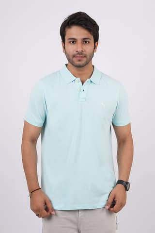 Men's Water Blue Embroidery Polo T-Shirt