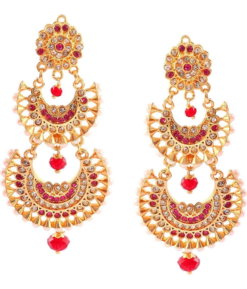 Jewar Mandi - Red Danglers Earrings ( Pack of 1 )