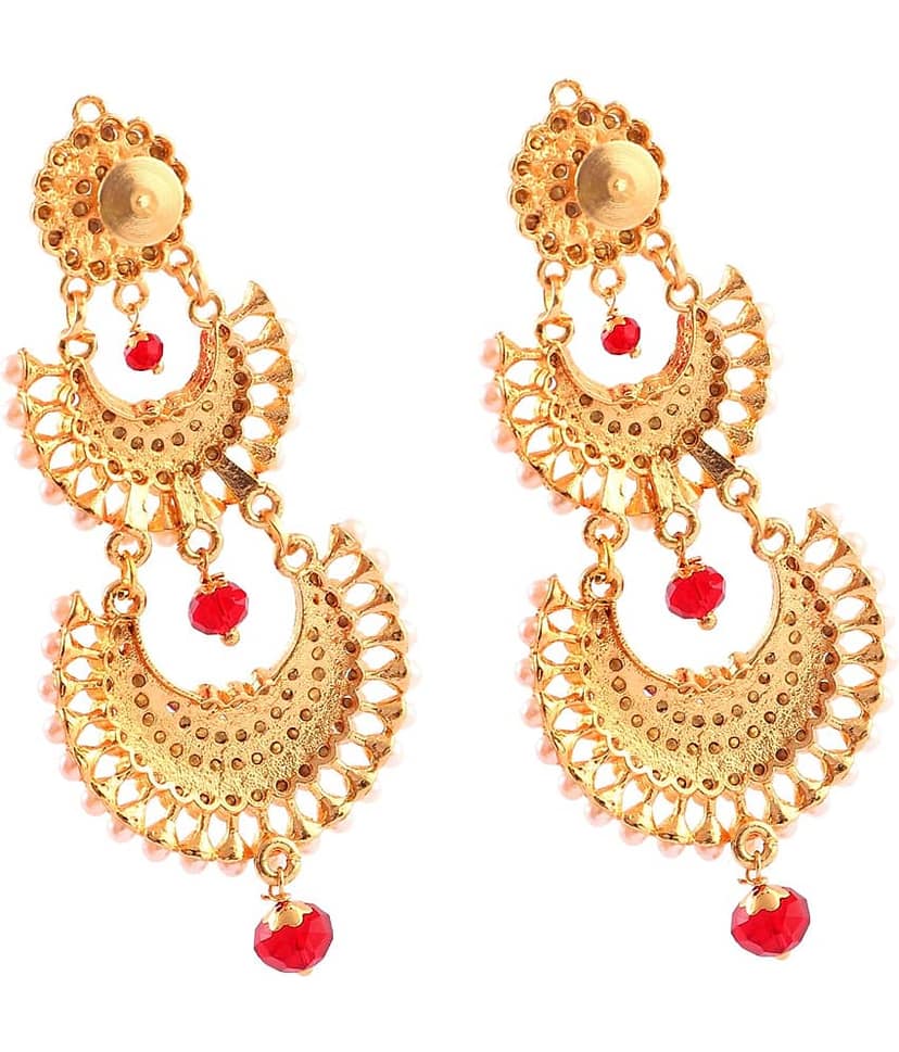 Jewar Mandi - Red Danglers Earrings ( Pack of 1 ) view 2