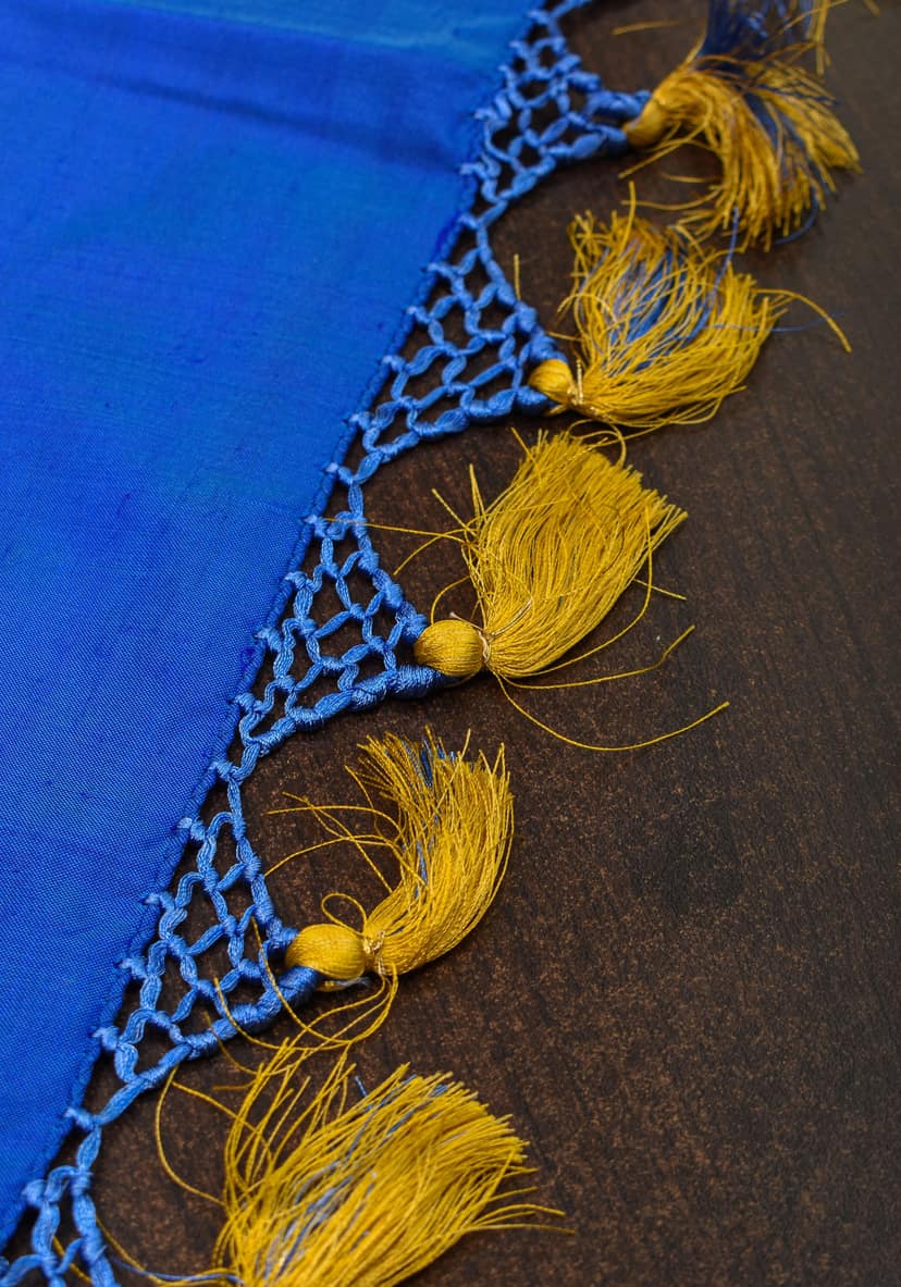 Ikkat Pochampally Pure Silk Saree in Sea Green and Blue | SILK MARK CERTIFIED view 7