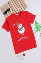 Ninos Dreams Cotton Unisex Half Sleeves Christmas Tshirt with Let It Snow Printed-Red