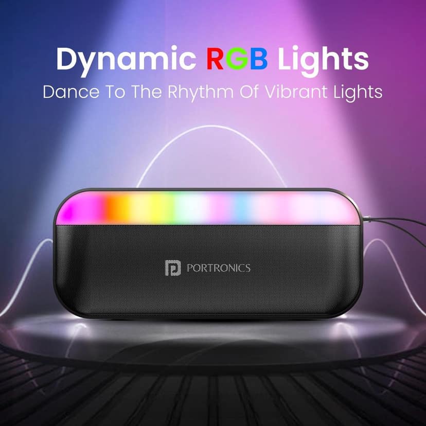 Portronics Plugs 3 15W Portable Bluetooth Speaker with Inbuilt Mic, Dynamic RGB Lights, Bluetooth 5.3V, USB Drive Port, SD Card Port, IPX5 Water Resistant, Integrated Controls, Type C Charging(Black) view 3