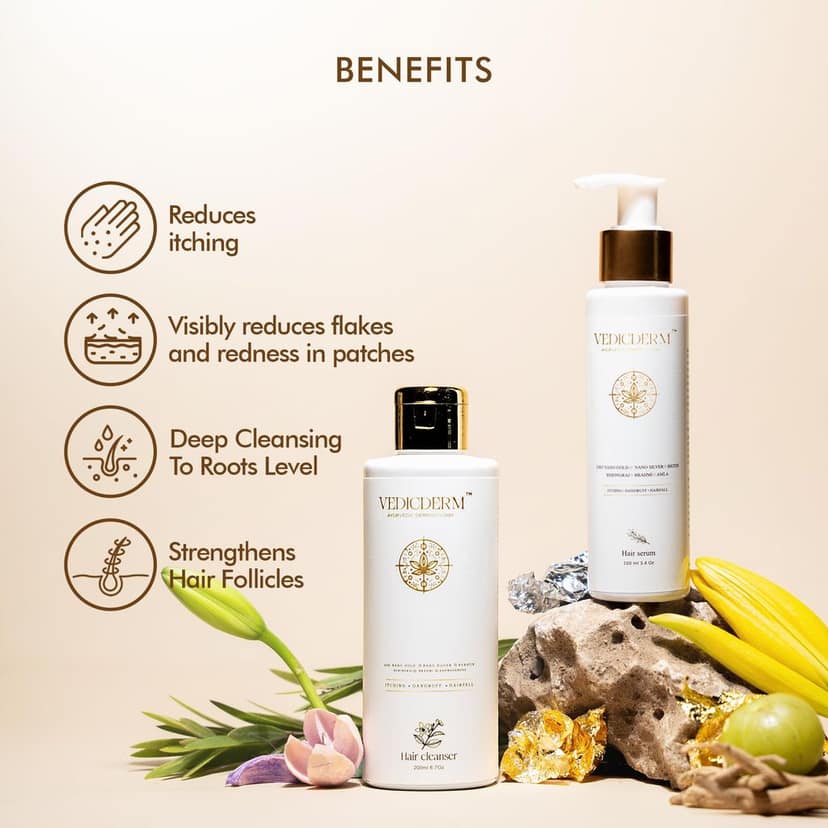 VEDICDERM Sensitive Scalp Bundle | Hair Serum & Cleanser 300ml | Soothes Itchy, Dry & Flaky Scalp | Reduces Irritation, Strengthens Hair & Restores Scalp Health | Sulfate & Paraben-Free (Pack of 2) view 2