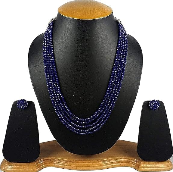 Manbhar Gems - Crystal Gemstone Beads Necklace Set for girl and Women 5 layer Mala With Stud Earring stylish traditional Beaded Fashion jewellery view 2
