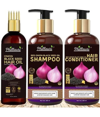 Phillauri Red Onion Black Seed Oil Ultimate Hair Care Kit for Hair Fall Control(Shampoo (300 ML) + Hair Conditioner ( 300 ML) + Hair Oil ( 100 ML) )
