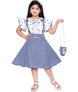 M.MONGELA DRESSES Cotton Blend Fit And Flare Dress For Girls ( Pack of 1 , Blue )