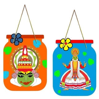 Charmor Kathakali Dance Decorative Wooden Wall Hanger for Living Room | Bedroom | Office | Gift | Home Decoration (WH3213),Set of 2