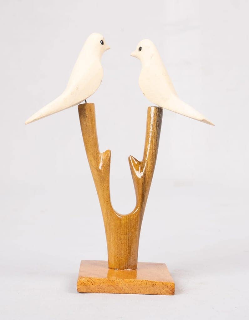 Hand-carved Wooden Love Birds on a Branch Home Decor Sculpture