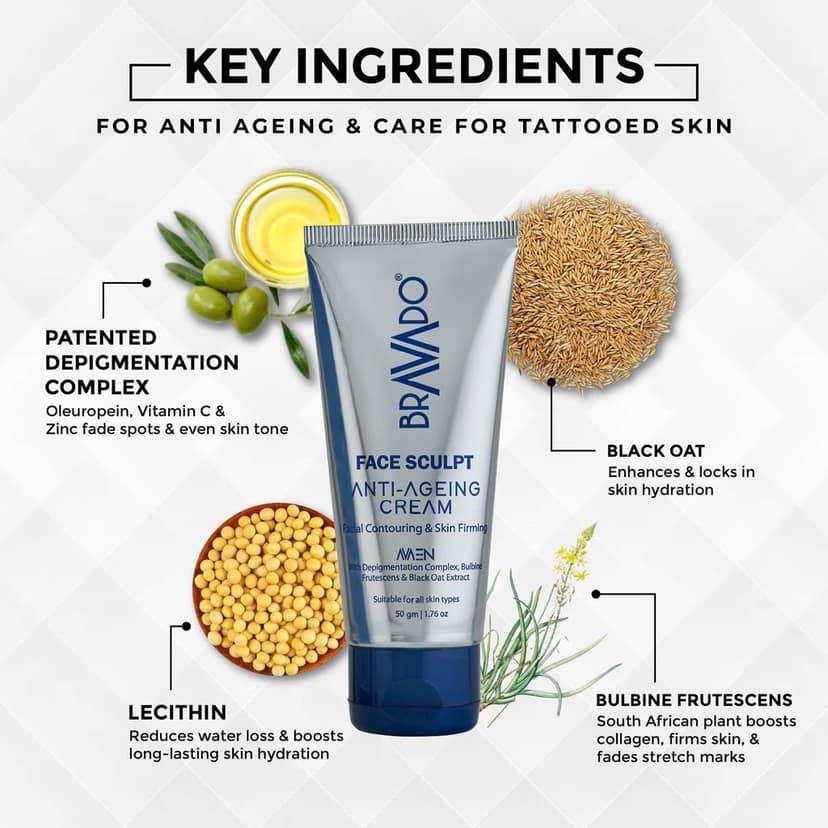 BRAVADO Face Sculpt Anti-Aging Cream - Tightens Aging Skin, Remodels Facial Contours, Reduces Age Spots & Dark Circles | Forming & Smoothing, Wrinkle Lift | Daily Moisturizing Face Cream - 50g view 3