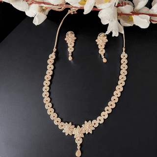 ELLNORA'S "Stunning American Diamond Necklace Set in Gold Plating with Floral Motif for Women"