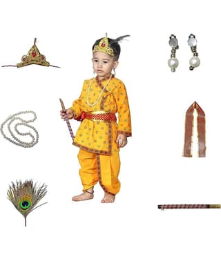 Kaku Fancy Dresses Krishna Costume for Kids, Baby Krishna Dress for Janmashtami, Kanha Dress, Krishnaleela Costume, Infant Bal Gopal, Krishna Fancy Dress Costume for Boys/Girls