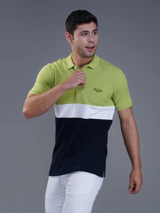 Men’s Premium Cotton Color Block Polo T-shirt Lime/White/Navy
