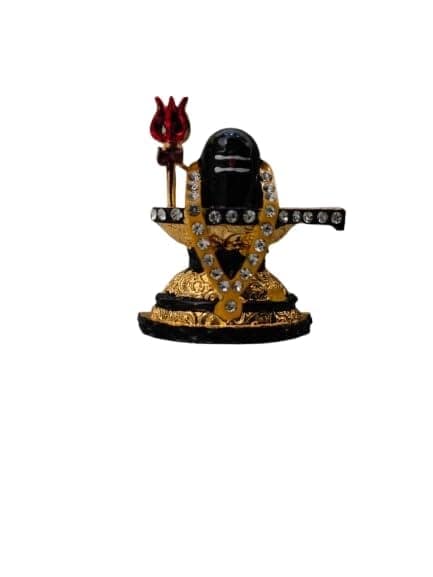 Patwari Arts Lord Shivling Car Dashboard Idol, Gold and Black, Crystal-Studded Decorative Statue.