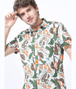 Ketch 100% Cotton Slim Fit Printed Half Sleeves Men's Casual Shirt - Green ( Pack of 1 )