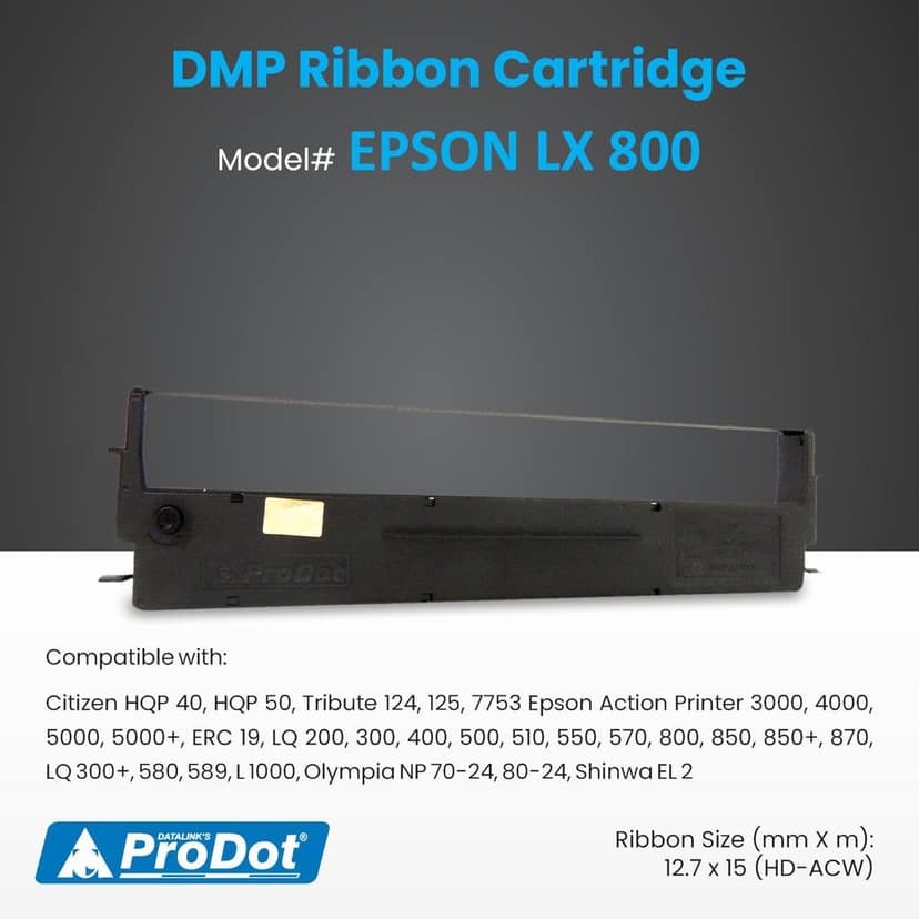 ProDot EPSON LX 800 Dot Matrix Ribbon Cartridge Compatible with Citizen HQP 40, HQP 50, Tribute 124, 7753 Epson Action Printer 3000, 5000+, ERC 19, LQ 200, 850+ LQ 300+, 580, L 1000 view 2
