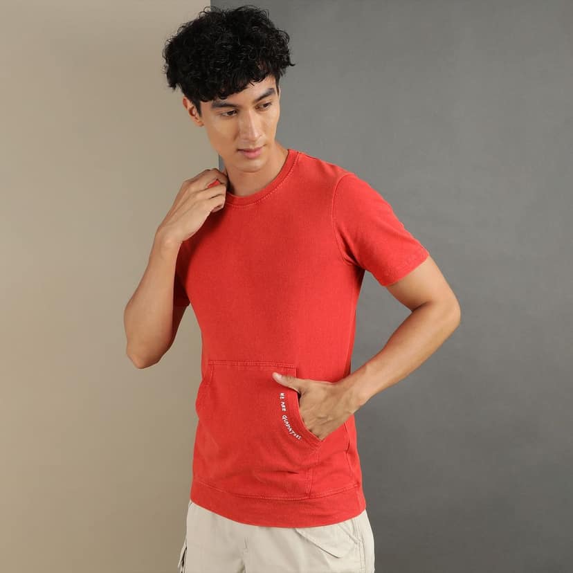 Ftx Men Solid Round Neck Kangaroo Pocket Half Sleeve Tshirt view 5