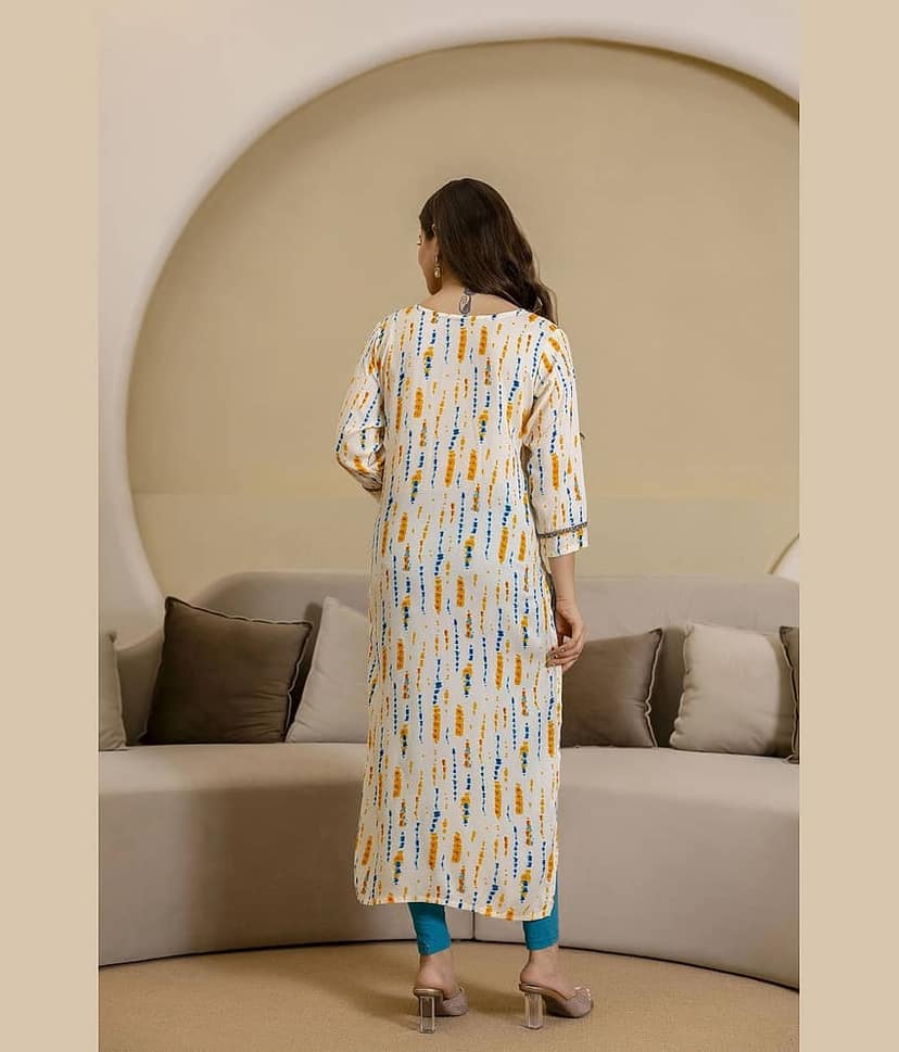 Kapadia Women Viscose Rayon Embroidered Straight Kurti ( Beige ) view 2