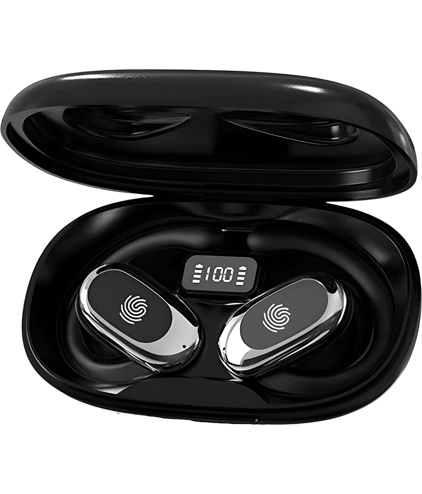 VEHOP S300 OWS Open Ear Wireless Earbuds with Display, ENC Mic for Crystal-Clear Calls, 60hr Playtime with Type-C Fast Charging, BT5.4 Gaming Bluetooth Earphones, Touch Control Sports Headphone.