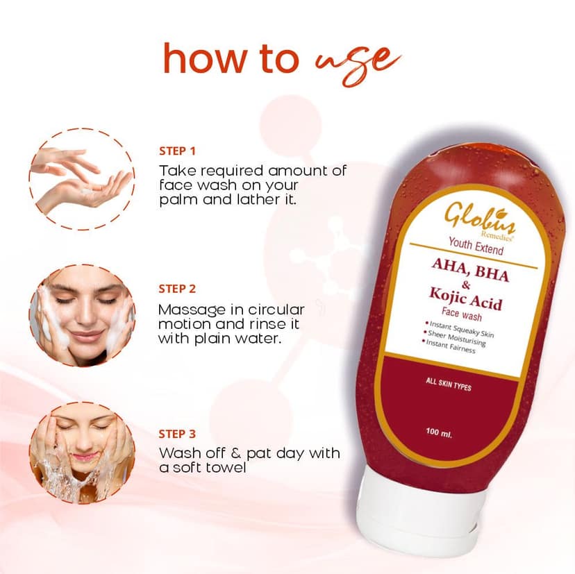 Globus Remedies AHA BHA & Kojic Acid Face Wash, For Skin Brightening, 100 ml view 6