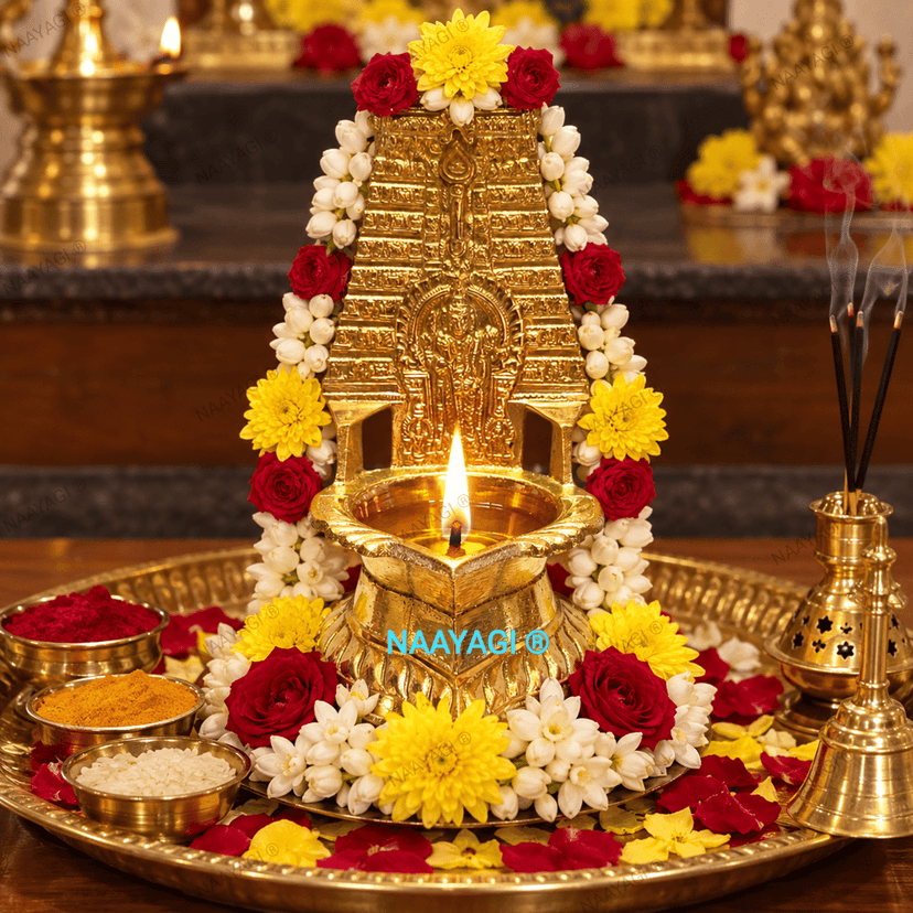 NAAYAGI - PURE BRASS MADE TIRUCHENDUR LORD MURUGAN DEEPAM, VILAKKU, DIYA - 14.5 CM HIGH