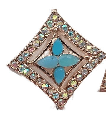 Light Blue Rhinestone Flower Earrings view 3