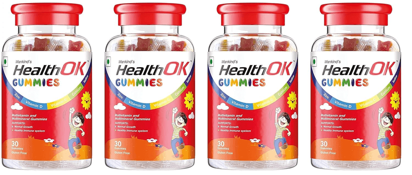 Health Ok Mankind Gummies Multivitamin and Multimineral for Kids Supports Normal Growth Healthy Immune system and Brain Function for 7 -17-year-old Bottle of 30 Gummies x Pack of 4 view 2