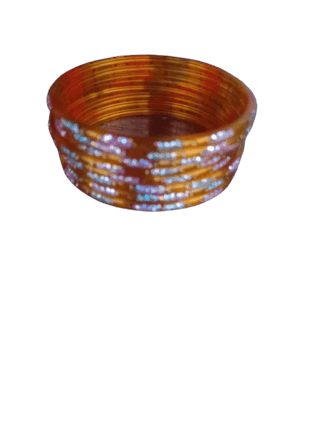 Treditional Mustard Yellow Glass Bangles of white stones set of 12