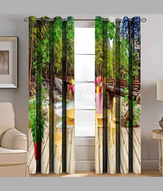 BELLA TRUE Nature Semi-Transparent Eyelet Curtain 7 ft Pack of 2 Multicolor