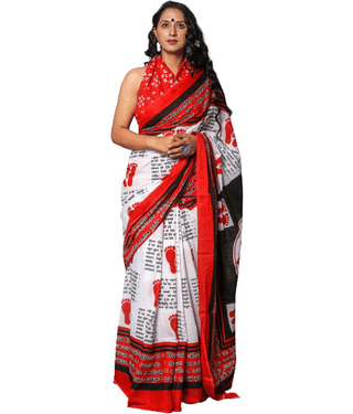 PINKCITY TRADE WORLD Cotton Printed Saree With Unstitched Blouse Piece ( Red )