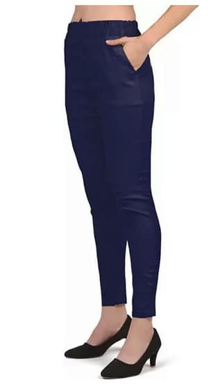 Cron Women's Straight Fit Ankle Length, Slim fit Cigarette Pants with an Elasticated Waist Band (28, Dark Blue)