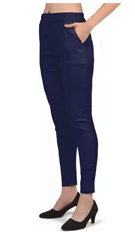 Cron Women's Straight Fit Ankle Length, Slim fit Cigarette Pants with an Elasticated Waist Band (28, Dark Blue)