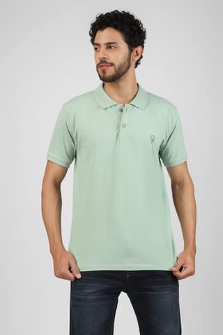 BLUEFICUS Men Solid Polo Neck Pure Cotton T-Shirt (Green)