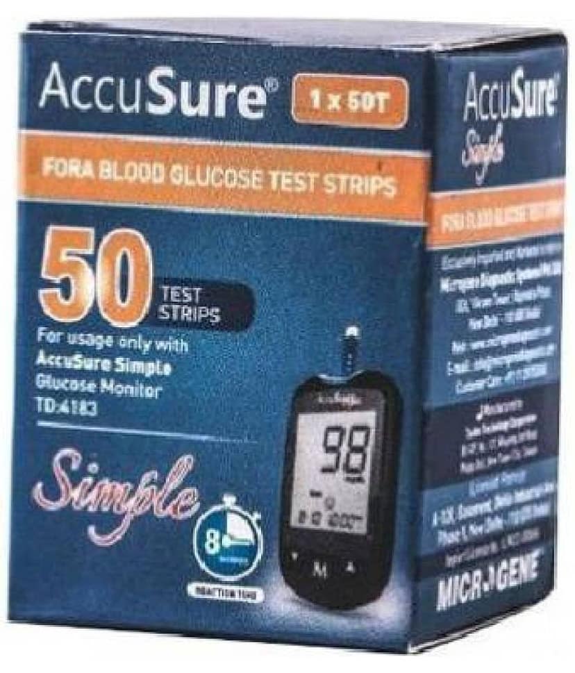 ACCUSURE Simple Blood Glucose Test Strips - 50 Strips (Pack of 1)