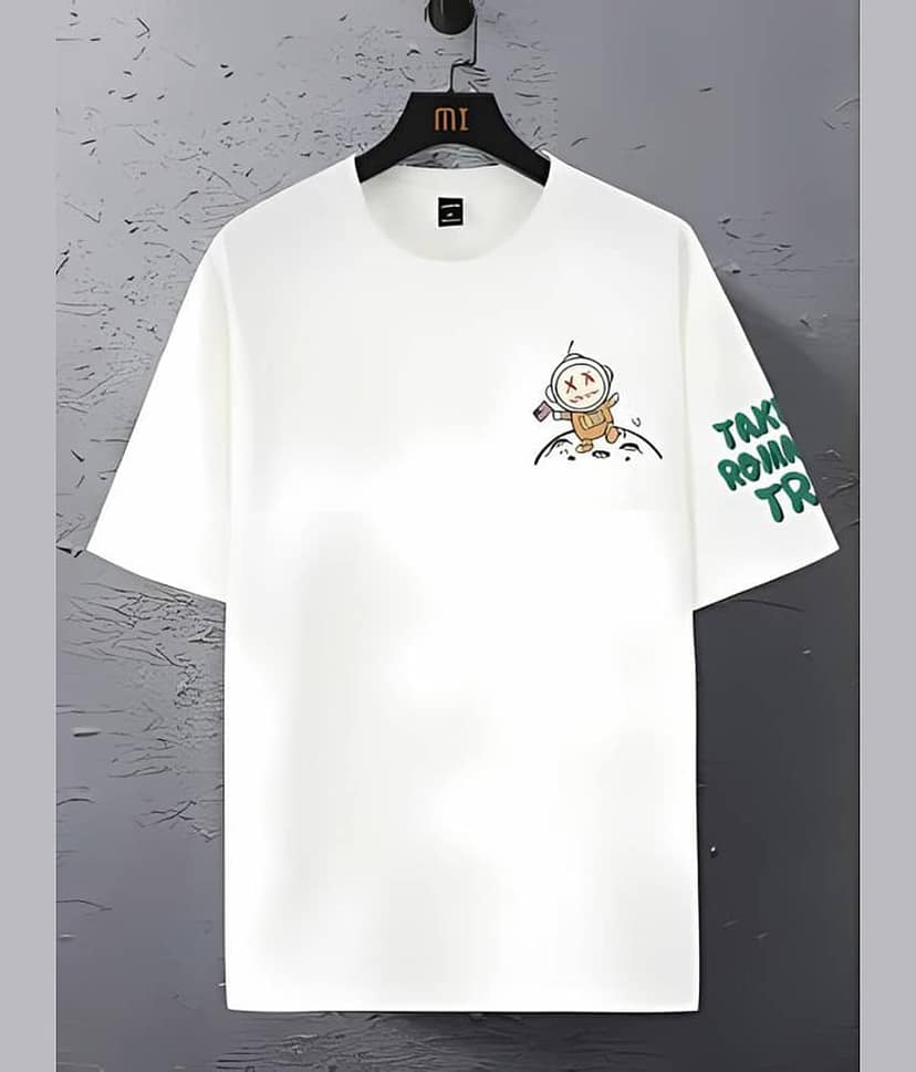 CrazyBee Men Cotton Blend Oversized Fit Printed T-Shirt ( White ) view 2
