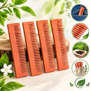 Pocket Size Wooden Comb for Men & Women (4 PCS) | Compact Portable Hair Comb for Daily Grooming, Travel & Office Use | Natural Wood Finish