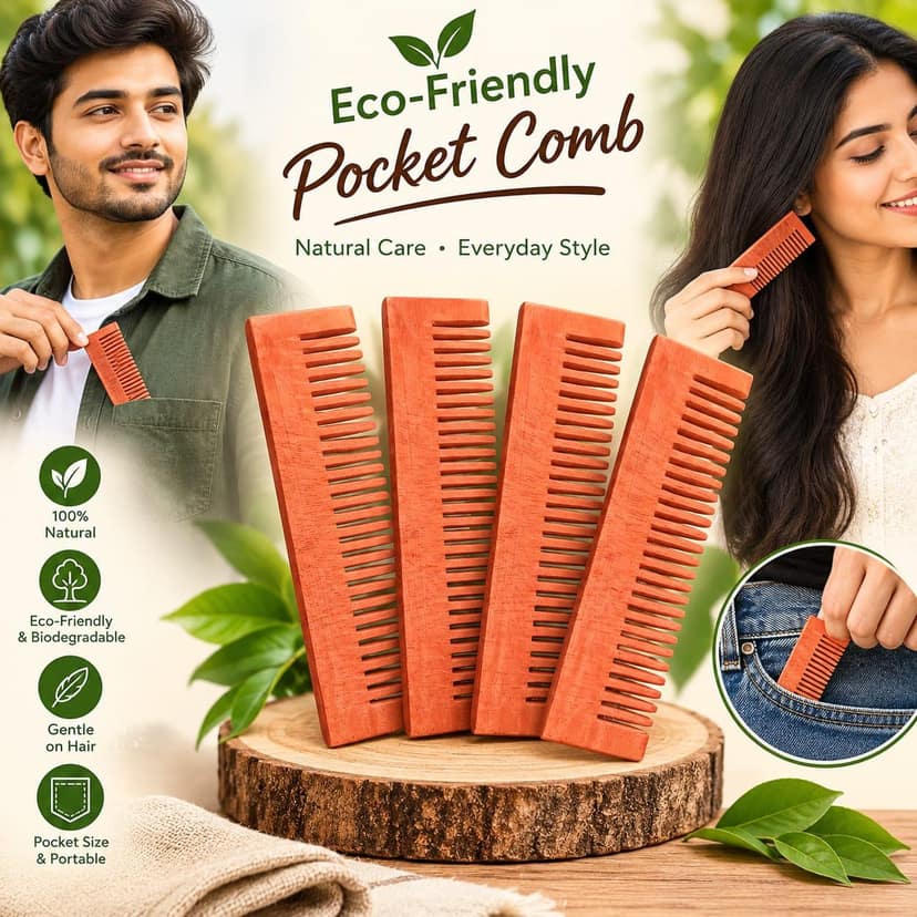 Pocket Size Wooden Comb for Men & Women (4 PCS) | Compact Portable Hair Comb for Daily Grooming, Travel & Office Use | Natural Wood Finish view 2
