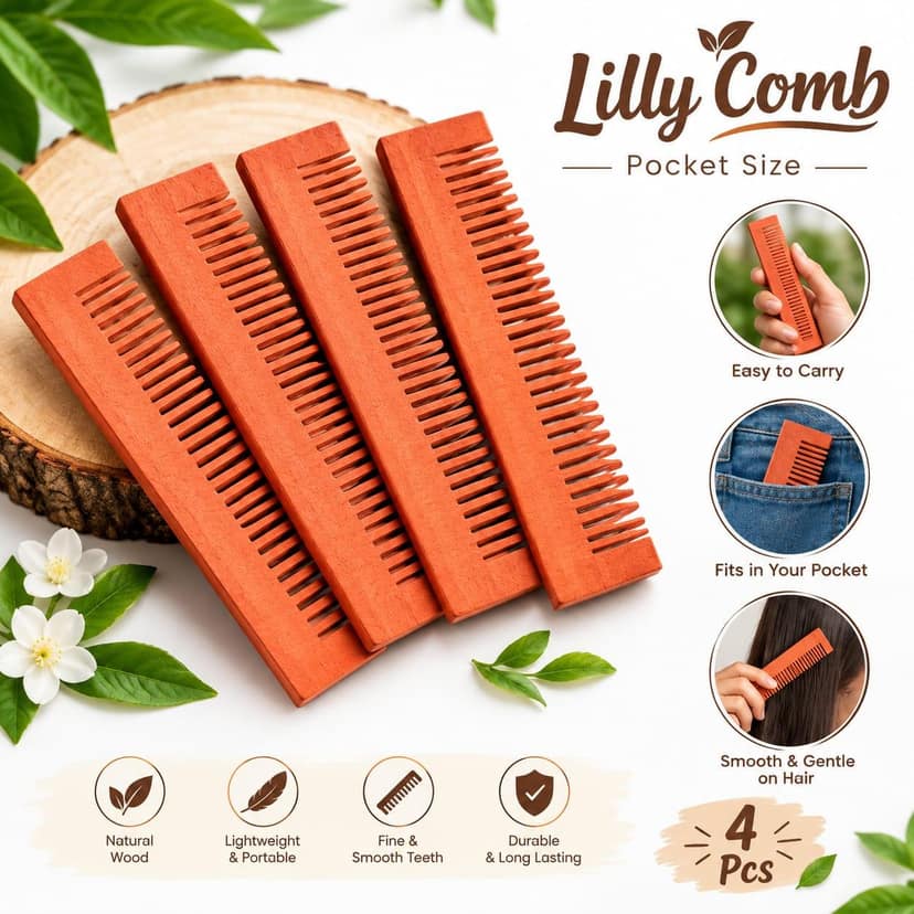 Pocket Size Wooden Comb for Men & Women (4 PCS) | Compact Portable Hair Comb for Daily Grooming, Travel & Office Use | Natural Wood Finish view 3