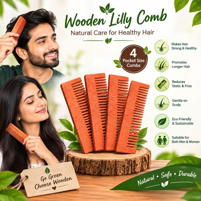 Pocket Size Wooden Comb for Men & Women (4 PCS) | Compact Portable Hair Comb for Daily Grooming, Travel & Office Use | Natural Wood Finish view 4