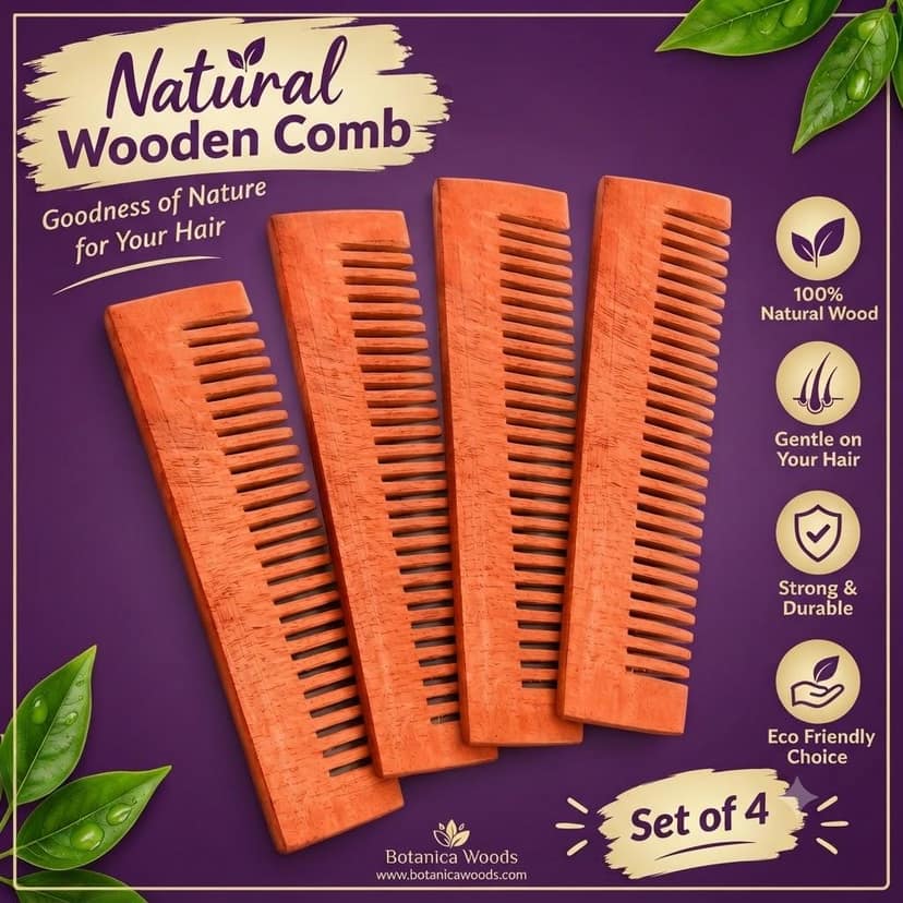 Pocket Size Wooden Comb for Men & Women (4 PCS) | Compact Portable Hair Comb for Daily Grooming, Travel & Office Use | Natural Wood Finish view 5