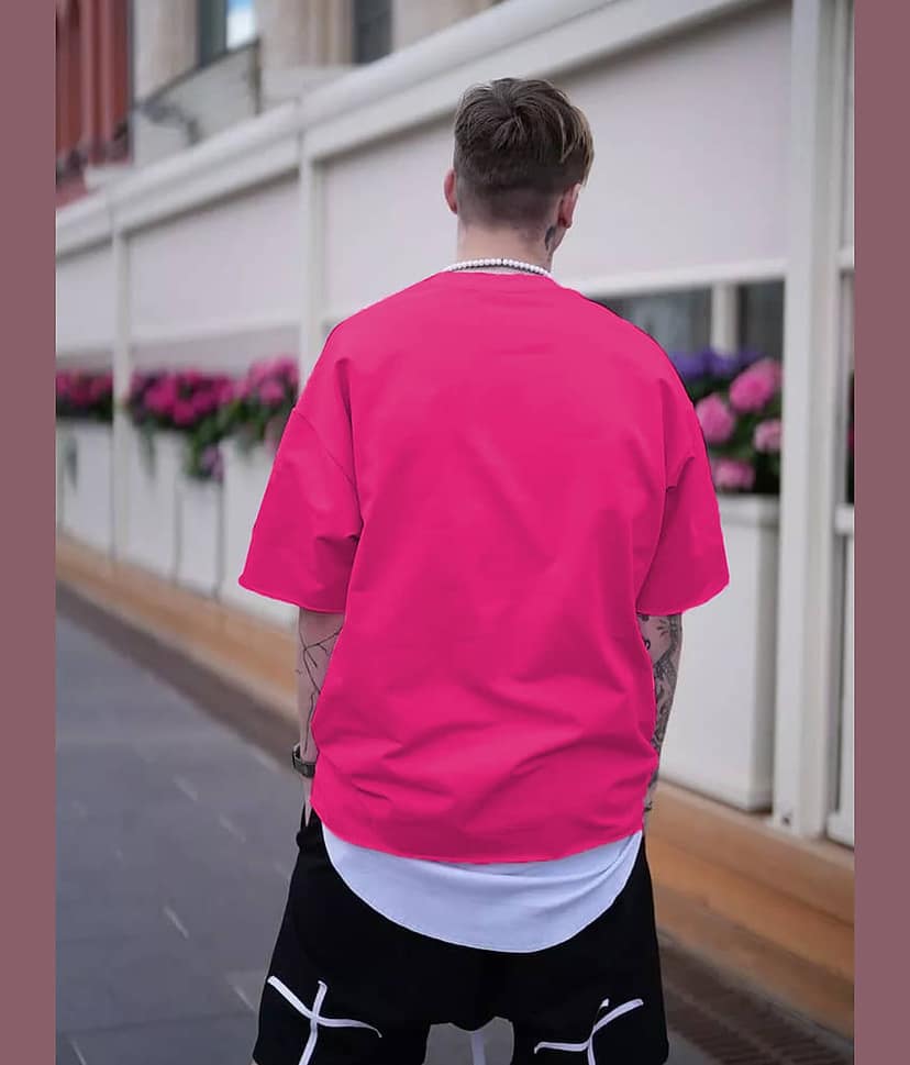 Leotude Men Cotton Blend Oversized Fit Printed T-Shirt ( Pink ) view 2