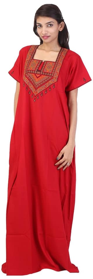 VALENCIA SLEEPWEAR lissybissy Cotton Resham Embroidery Nighty Night Gown Maxi for Women A line (KNW-44, Red, X-Large)
