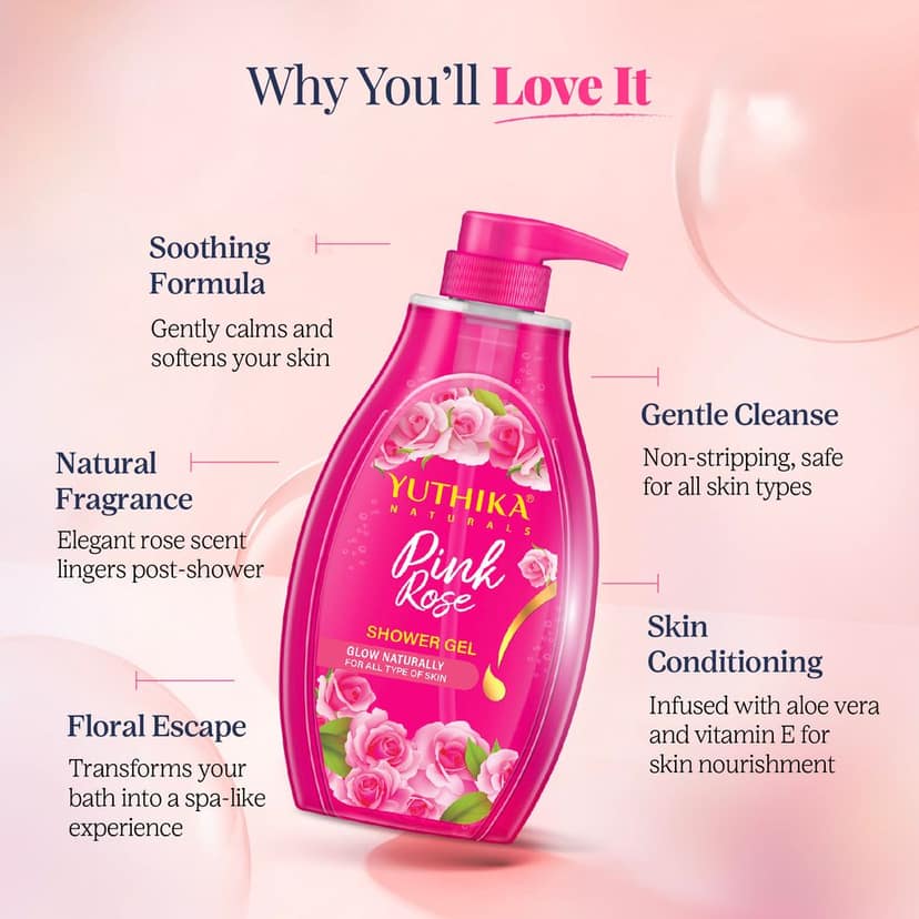 Yuthika Pink Rose Body Wash Shower Gel for Women and Men 750ml, Gentle Cleanser for All Skin Types view 4
