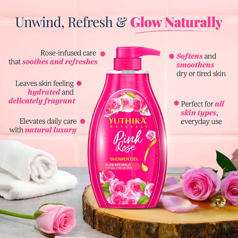 Yuthika Pink Rose Body Wash Shower Gel for Women and Men 750ml, Gentle Cleanser for All Skin Types view 5