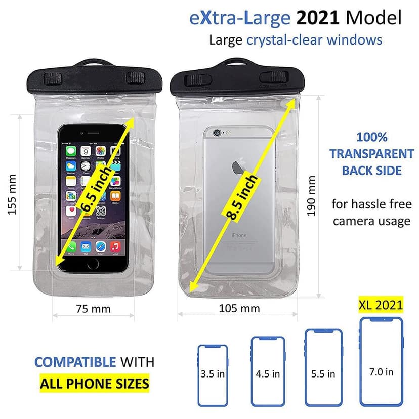(PACK OF 2) UNIVERSAL WATERPROOF PHONE CELLPHONE POUCH CELLPHONE DRY BAG CASE FOR IPHONE, SAMSUNG, PIXEL, MI, MOTO UP TO 7.0 INCH � (MULTICOLOR) view 2
